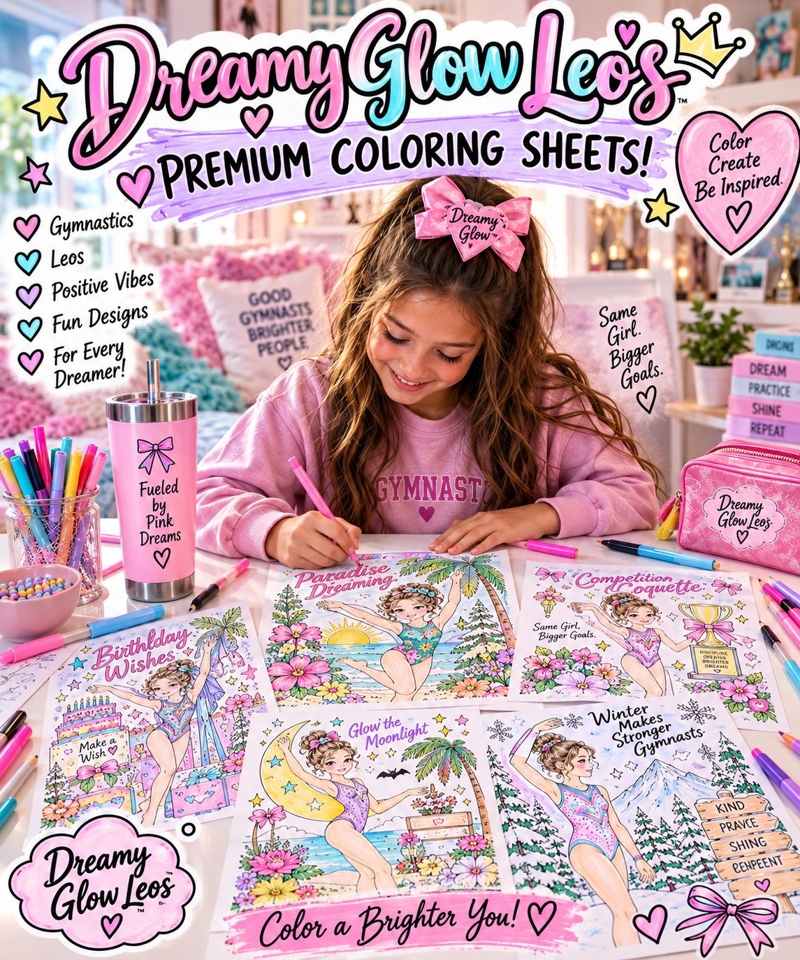 SERIES 7- Celebrations-Make A WISH - Includes 10 UNIQUE PREMIUM Printable DESIGNS- DREAMY GLOW LEOTARD Coloring Sheets