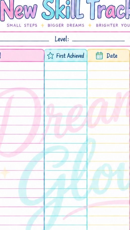 NEW SKILL TRACKER FILLABLE PDF Dreamy Glow Academy Gymnastics Printable