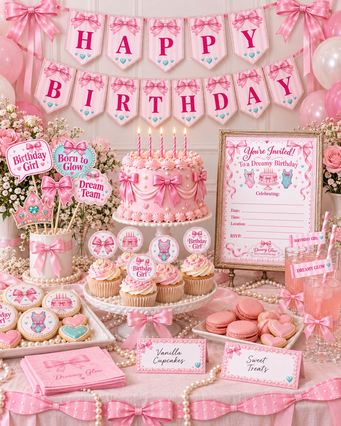 DREAMY glow Coquette BIRTHDAY PACKAGE printable Pages