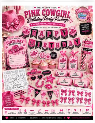 DREAMY glow PINK COWGIRL BIRTHDAY PACKAGE printable Pages