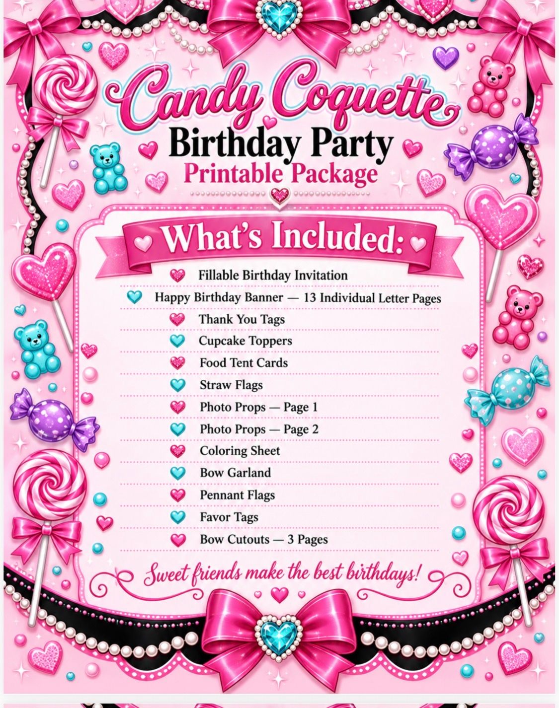 DREAMY Glow CANDY, COQUETTE BIRTHDAY PACKAGE printable Pages