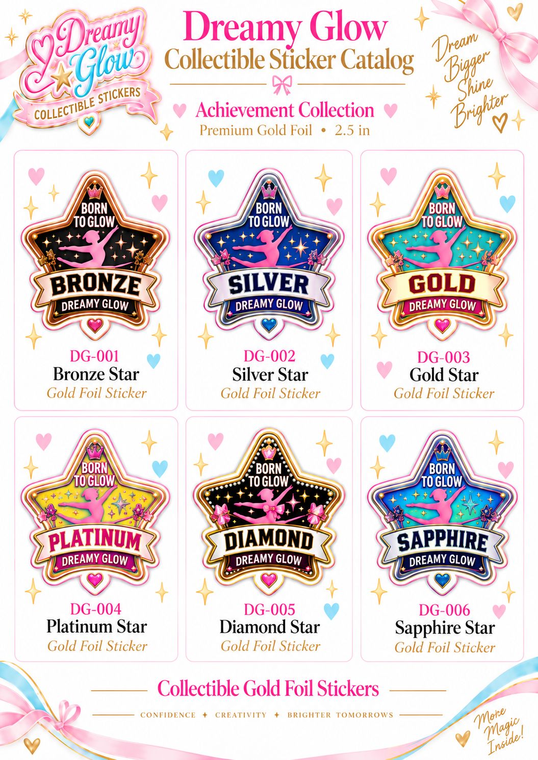 BRONZE, SILVER, GOLD, PLATINUM, DIAMOND, SAPPHIRE Collectors STICKERS  (SELECT 1)