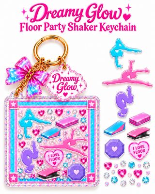 PREMIUM COLLECTIBLE 3-D SHAKER KEYCHAIN-  GYMNASTICS COMPETITION FLOOR Collectors Bag Charm Over 3 inches