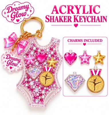 PREMIUM COLLECTIBLE 3-D SHAKER KEYCHAIN-  PINK LEOTARD Collectors Bag Charm Over 3 inches