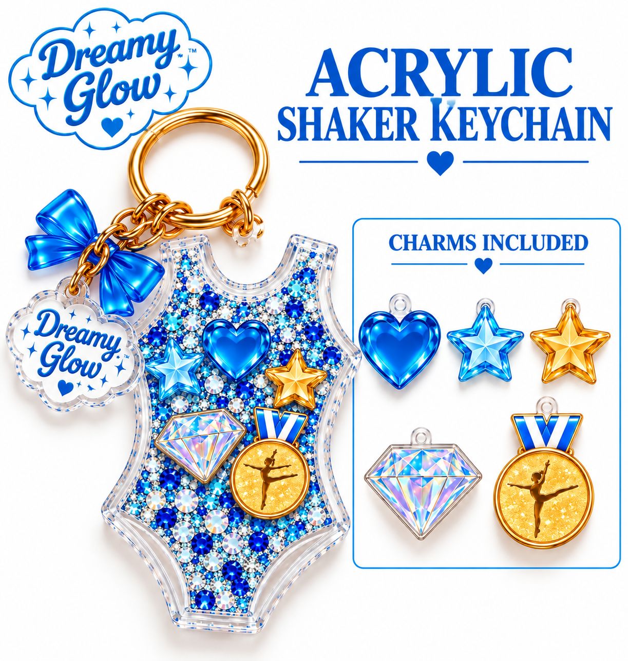 PREMIUM COLLECTIBLE 3-D SHAKER KEYCHAIN-  BLUE LEOTARD Collectors Bag Charm Over 3 inches