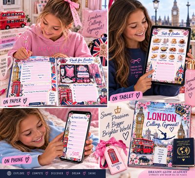 🇬🇧 Dreamy Glow Gymnastics Around the World Destination #2 — London Calling, Gymnast!  - Fillable Or Printable Pages