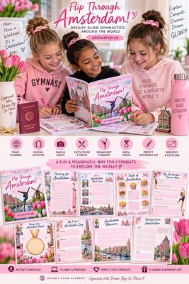 🌷 Flip Through Amsterdam! Dreamy Glow Gymnastics Around the World — Destination #9: Amsterdam, Netherlands -Fillable Or Printable Pages