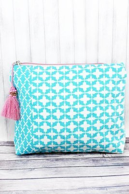 Moroccan Mint & Pink Tassel Cosmetic Bag Moroccan Mint & Pink Tassel Cosmetic Bag