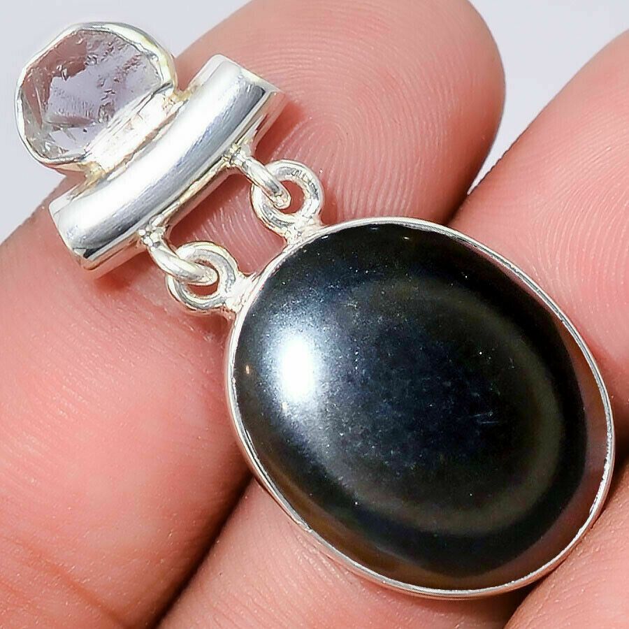 Obsidian Eye and Herkimer Diamond Pendant