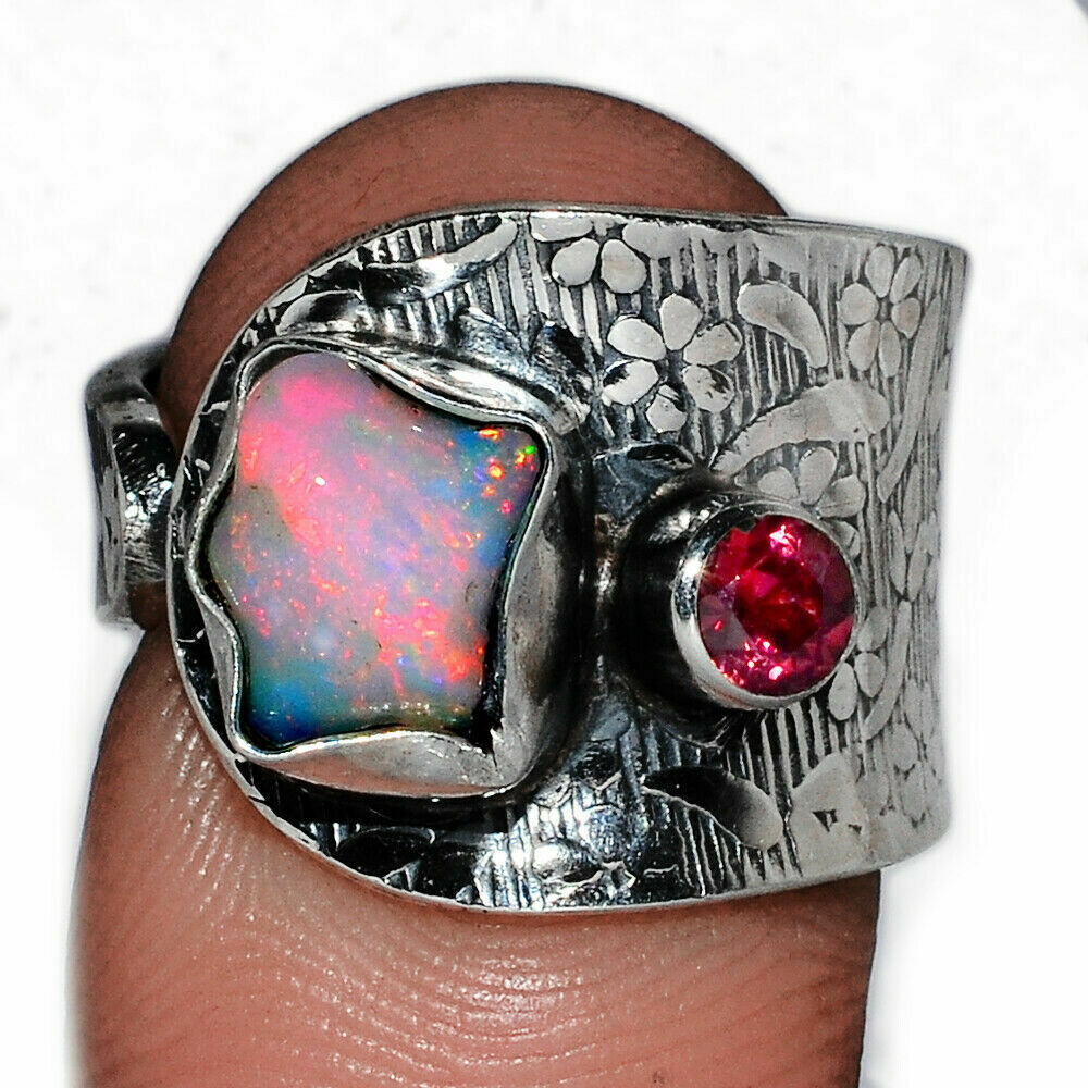 Opal and Garnet Ring Size 8
