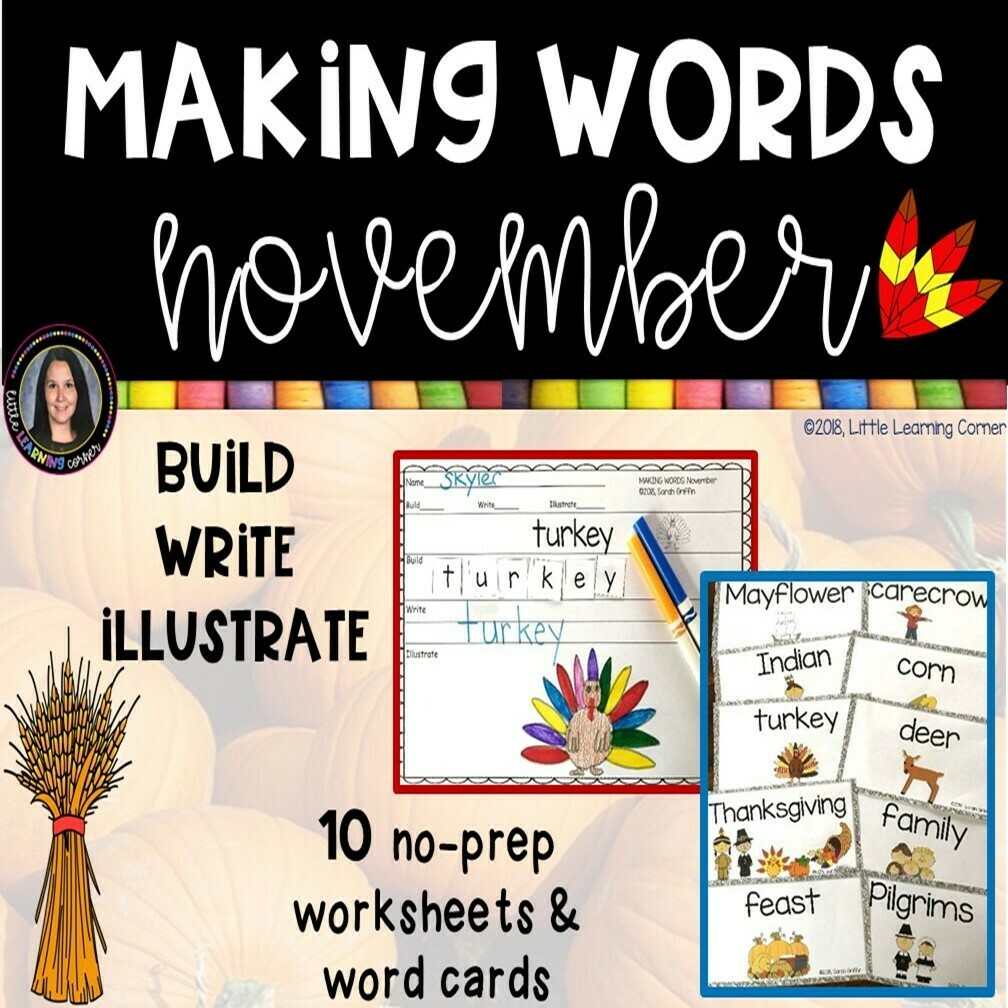 Making Words - November - Writing Center and Vocabulary Cards