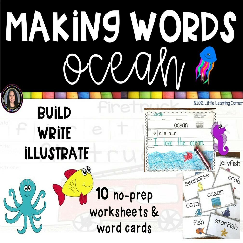 Making Words - Ocean Animals - Writing Center and Vocabulary Cards