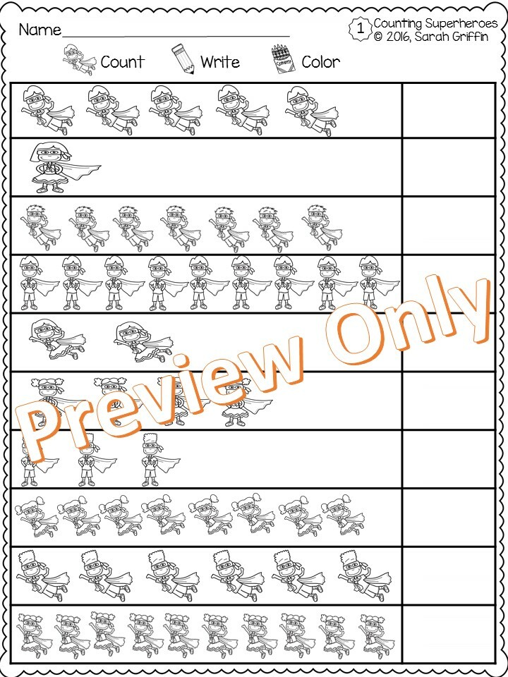 superhero counting worksheets store little learning corner