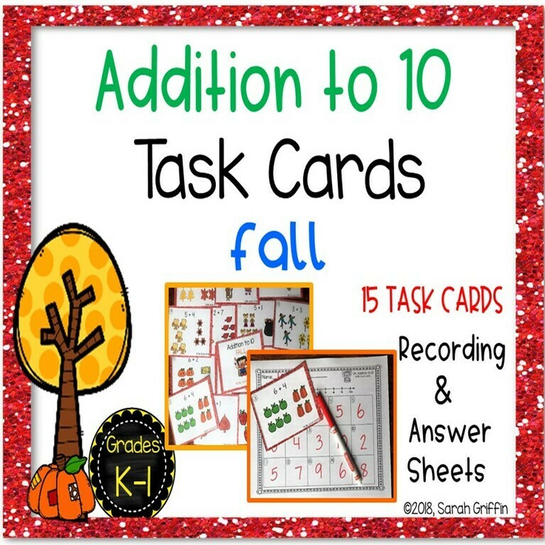 Addition to 10 Task Cards - Fall