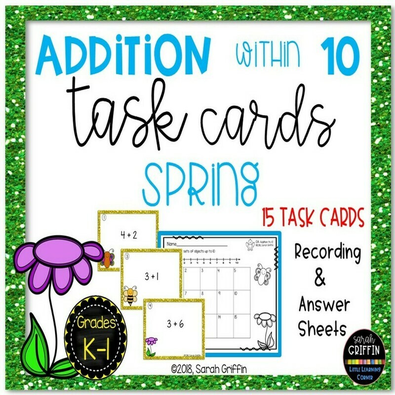 Addition to 10 Task Cards - Spring