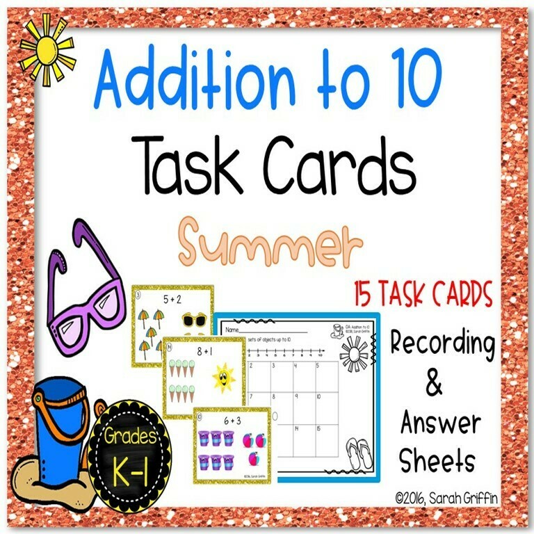 Addition to 10 Task Cards - Summer
