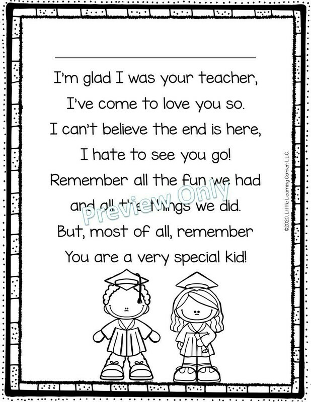 End of Year Poem from Teacher to Kids