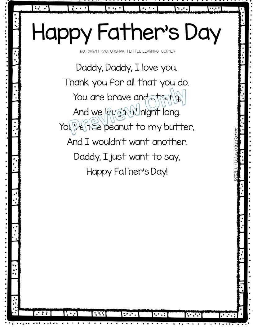 Fathers day hotsell poems for preschoolers