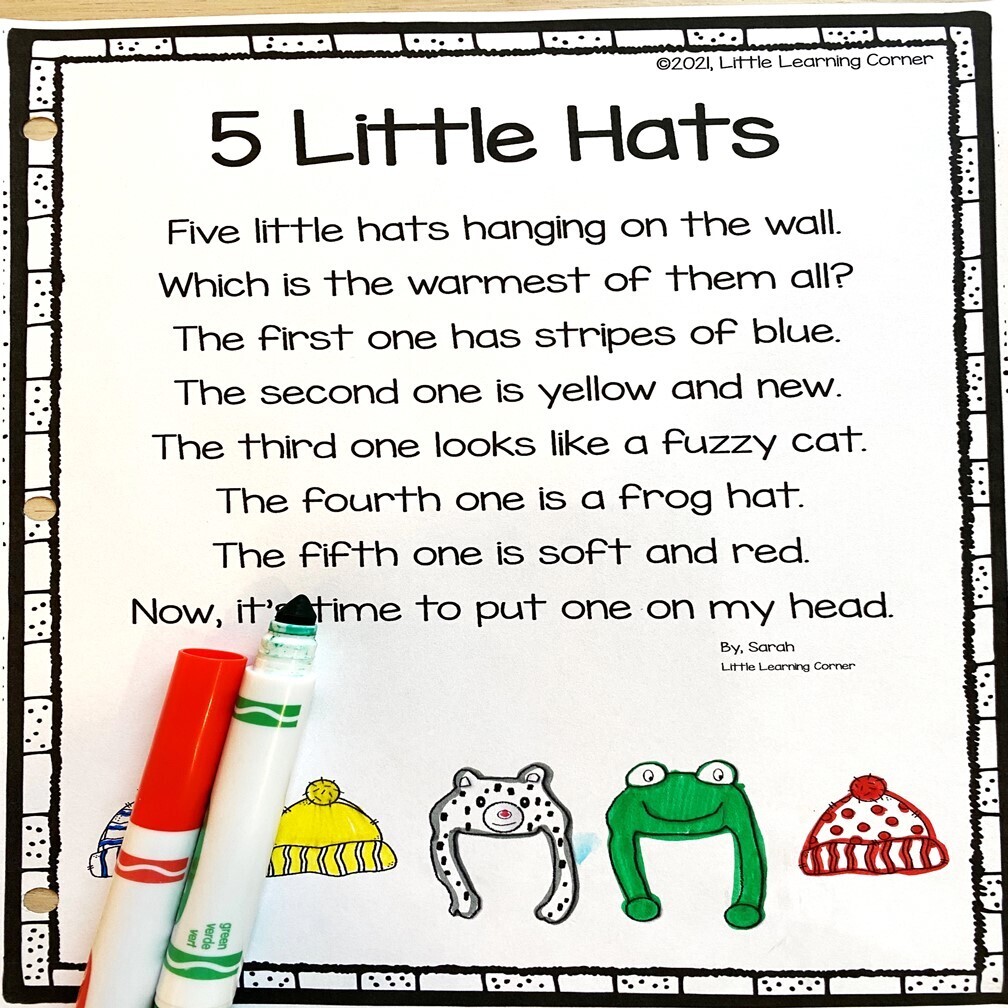 5 Little Hats Poem for Kids