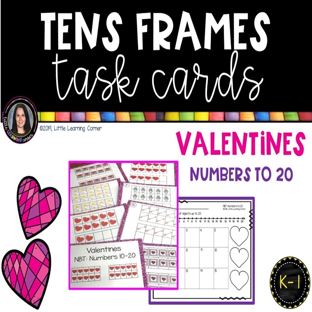 Tens Frame Numbers to 20 VALENTINES Task Cards
