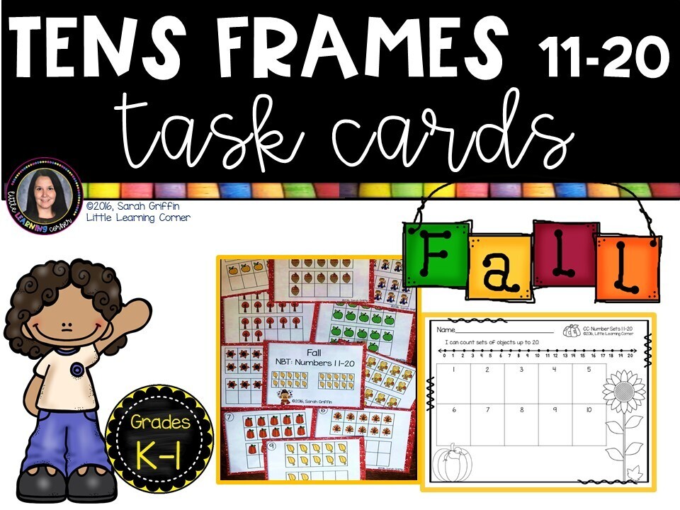 Tens Frame Numbers to 20 FALL Task Cards