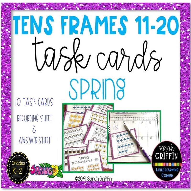 Tens Frame Numbers to 20 SPRING Task Cards