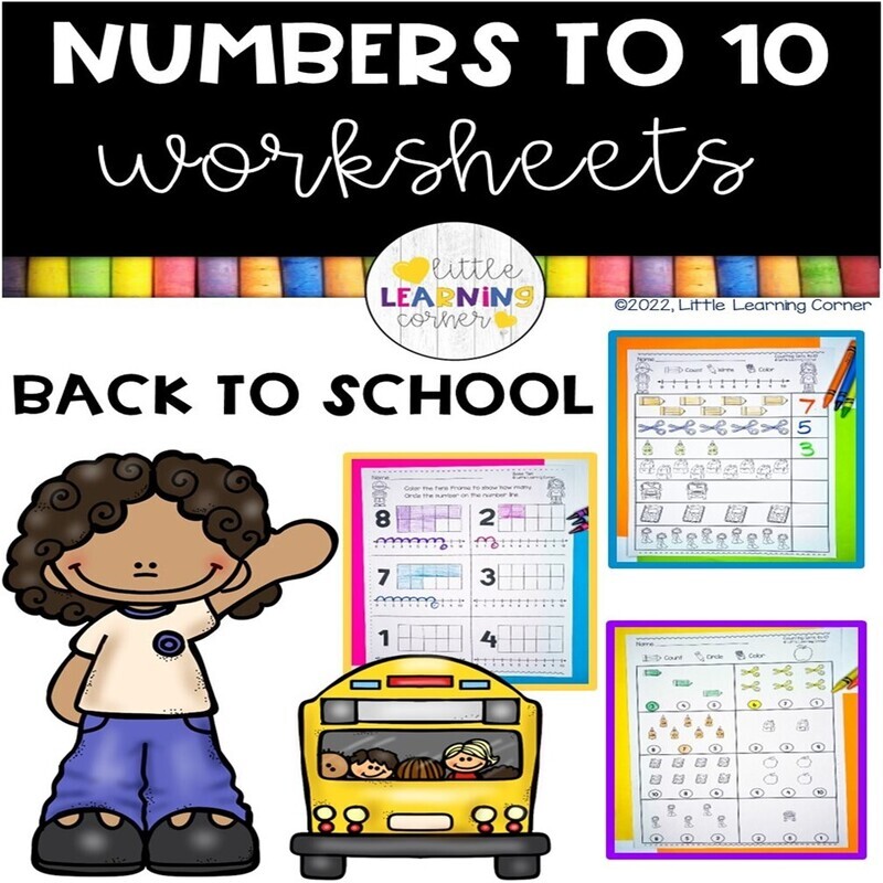 Numbers to 10 Worksheets BACK TO SCHOOL