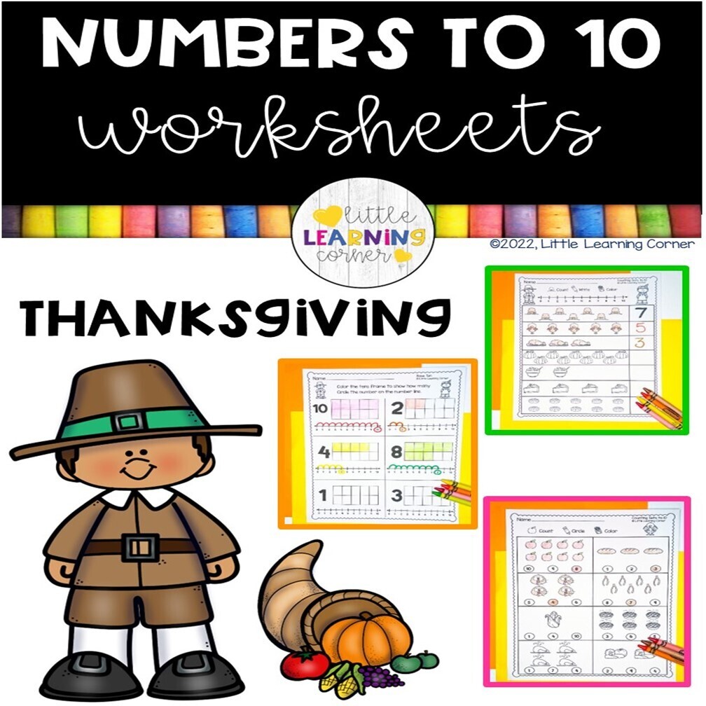 Numbers to 10 Worksheets THANKSGIVING