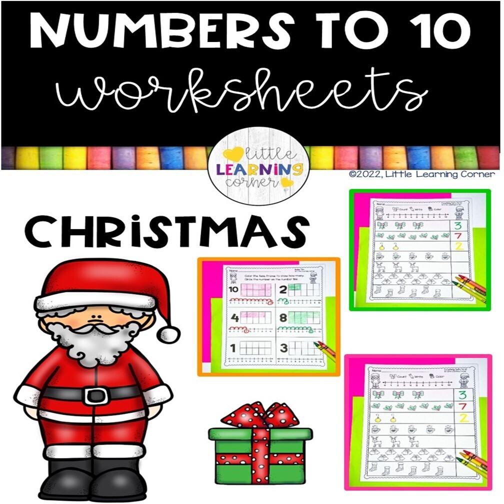 Numbers to 10 Worksheets CHRISTMAS