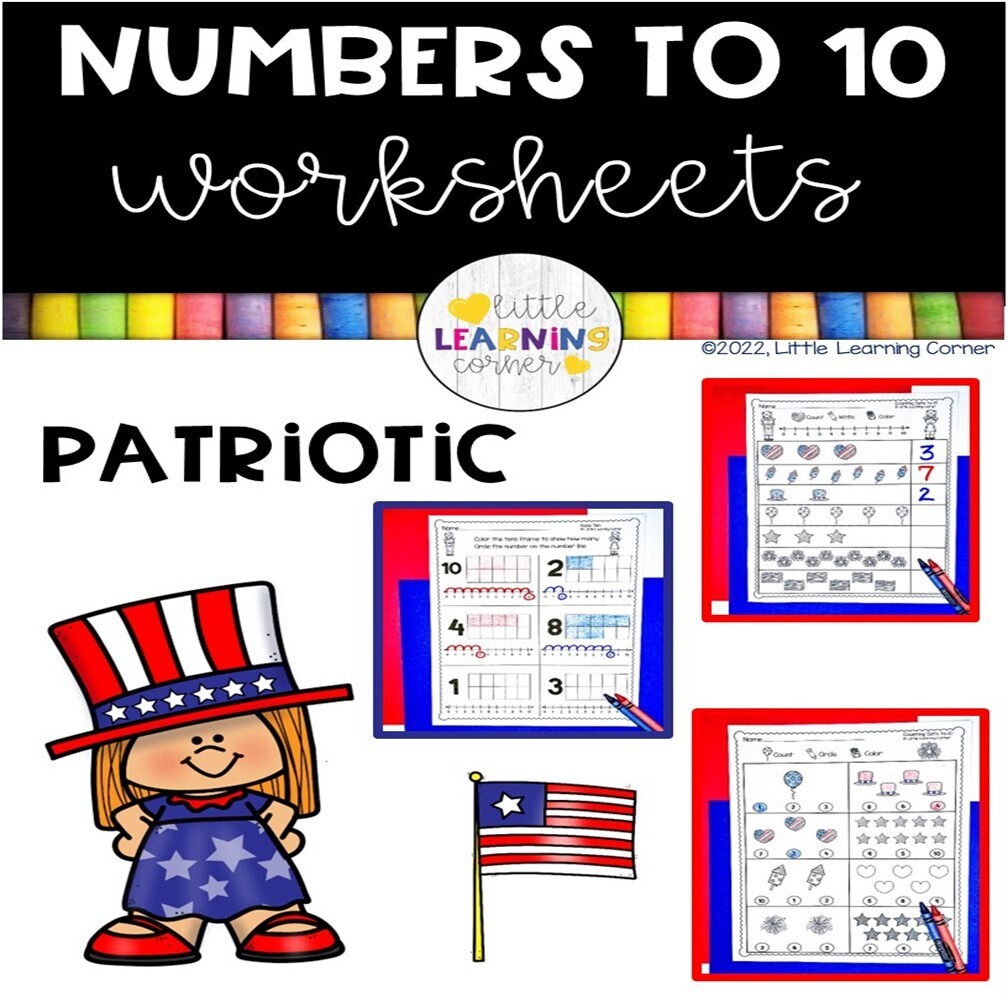 Numbers to 10 Worksheets PATRIOTIC