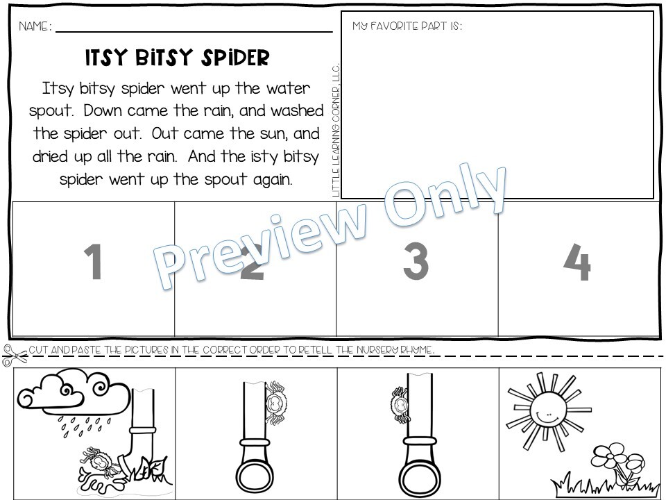 Itsy Bitsy Spider Nursery Rhyme PDF Worksheet: Free Printable PDF