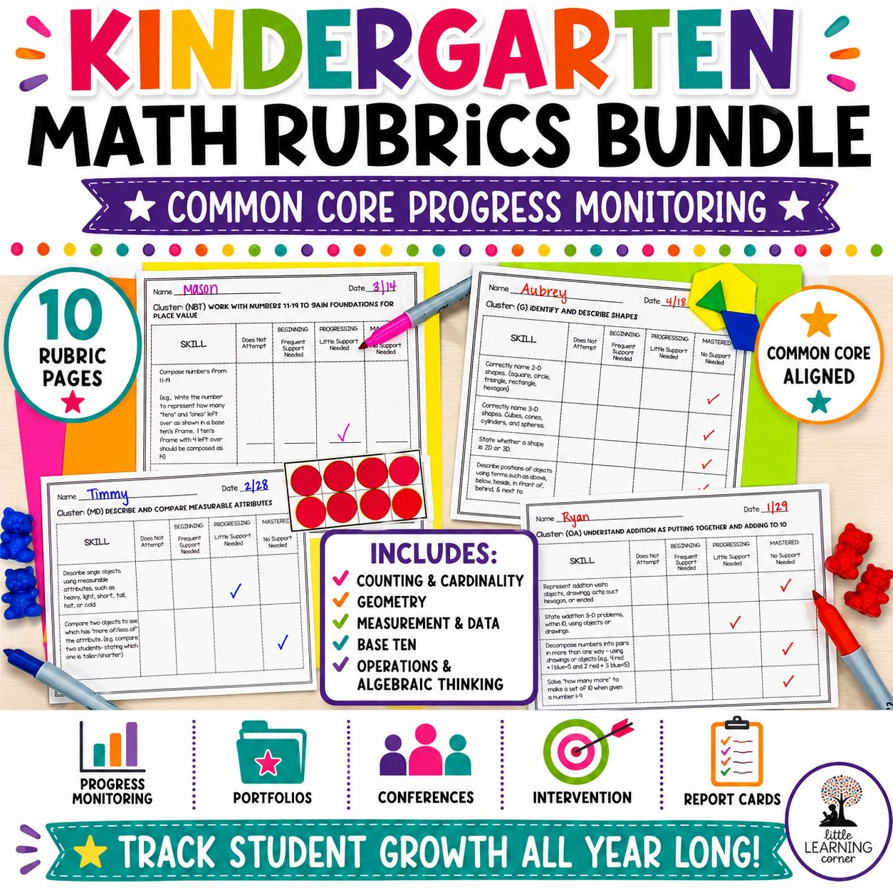 Kindergarten Math Rubrics BUNDLE | Assessment Checklists Progress Monitoring