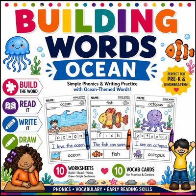 Ocean Animals Building Words | Vocabulary Writing Center Activity