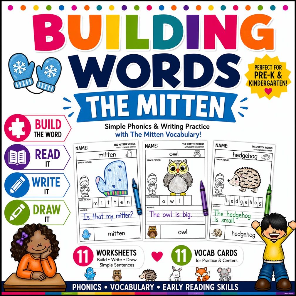 The Mitten Building Words | Winter Animals Vocabulary Writing Center