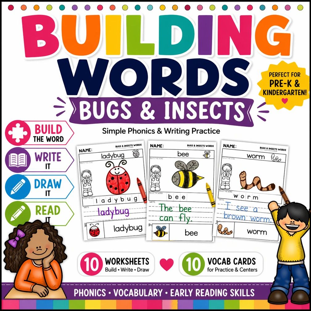 Bugs and Insects Building Words | Vocabulary Writing Center Activity