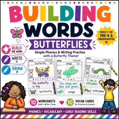 Butterflies Building Words | Butterfly Life Cycle Vocabulary Writing Center Activity