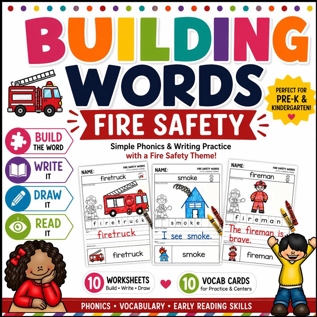 Fire Safety Building Words | Fire Prevention Week Vocabulary Writing Center Activity