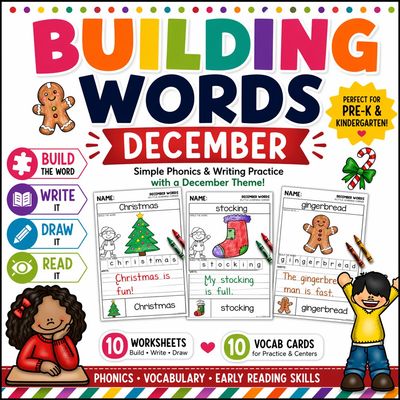 December Building Words | Christmas Vocabulary Writing Center | Pre-K Kindergarten
