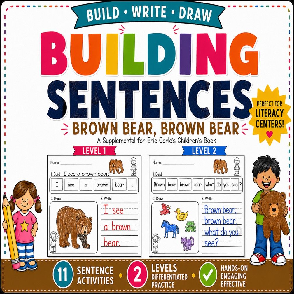 Building Sentences: Brown Bear, Brown Bear | Kindergarten First Grade Writing Center