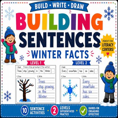 Building Sentences: Winter Facts for kids | Kindergarten Writing Center Building Sentences: Winter Facts for kids | Kindergarten Writing Center