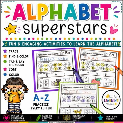 Alphabet Superstars Worksheets | Letters Beginning Sounds Tracing Practice