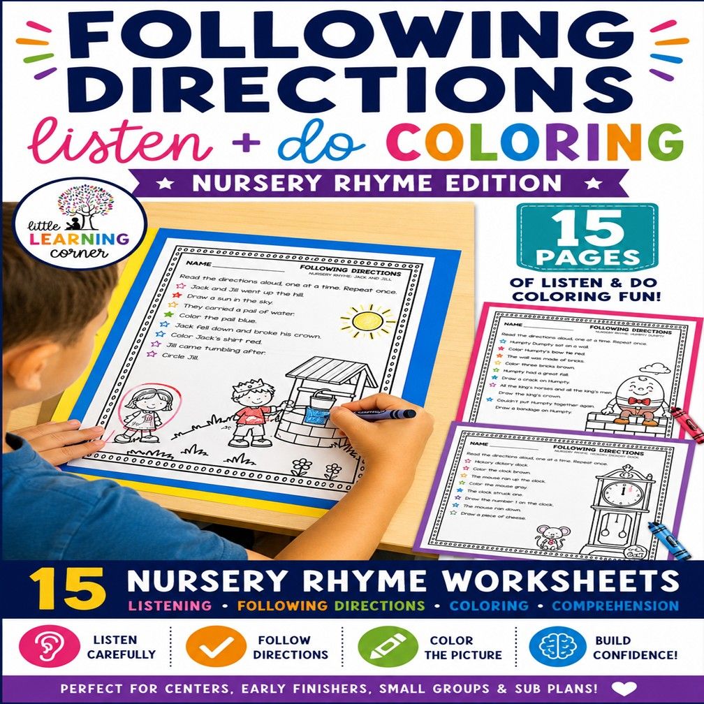 Following Directions Worksheets / Nursery Rhymes Listen and Do