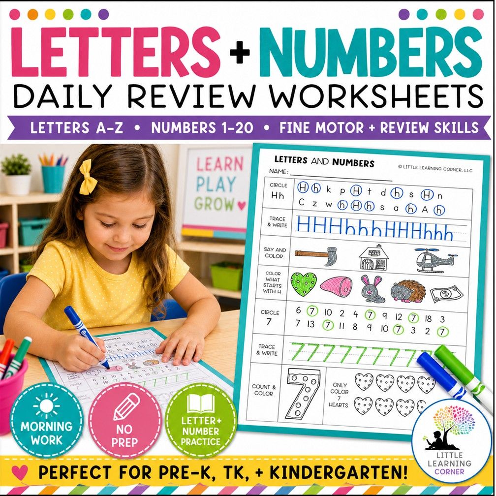 Alphabet Letters and Numbers Daily Review Worksheets