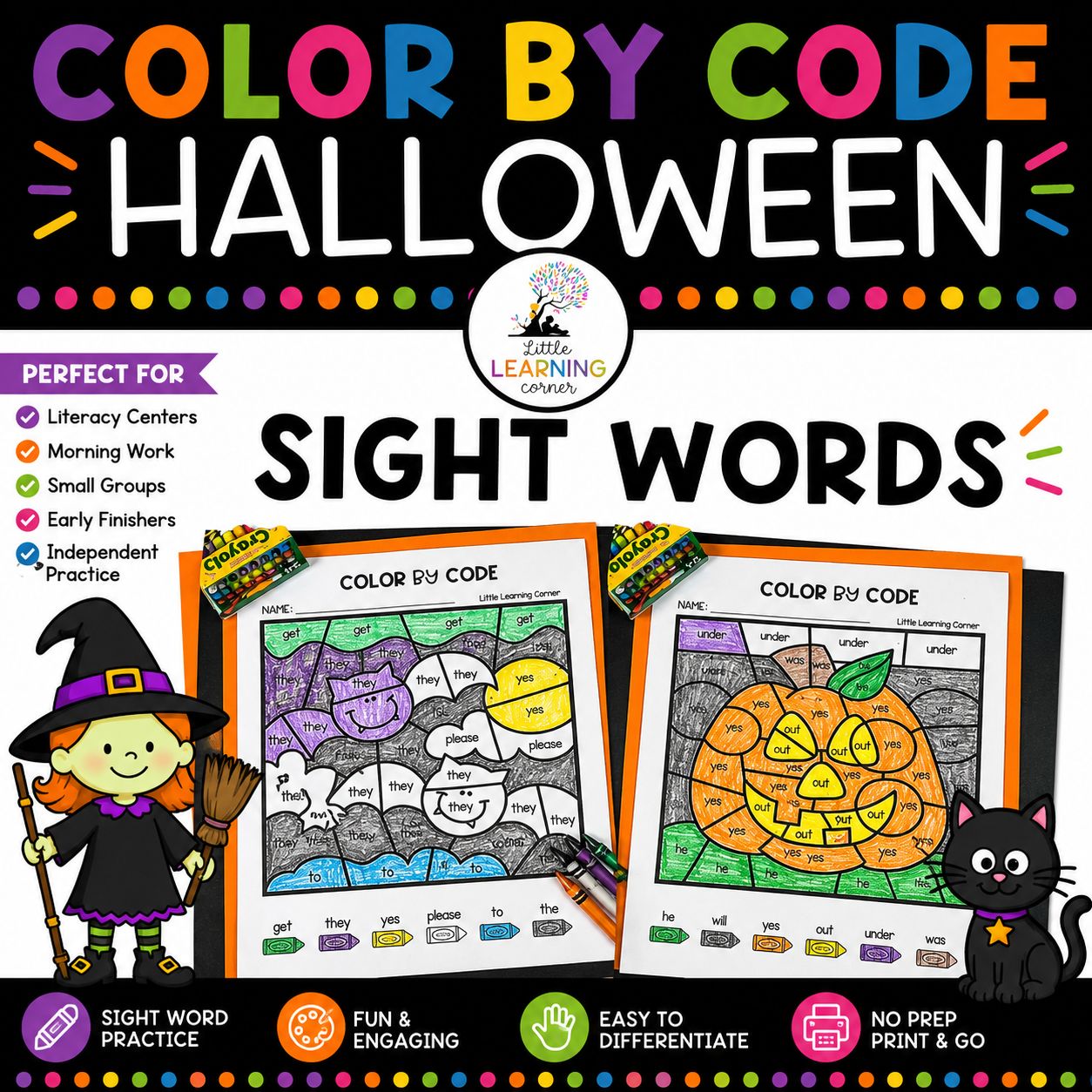 Halloween Sight Words Color by Codes