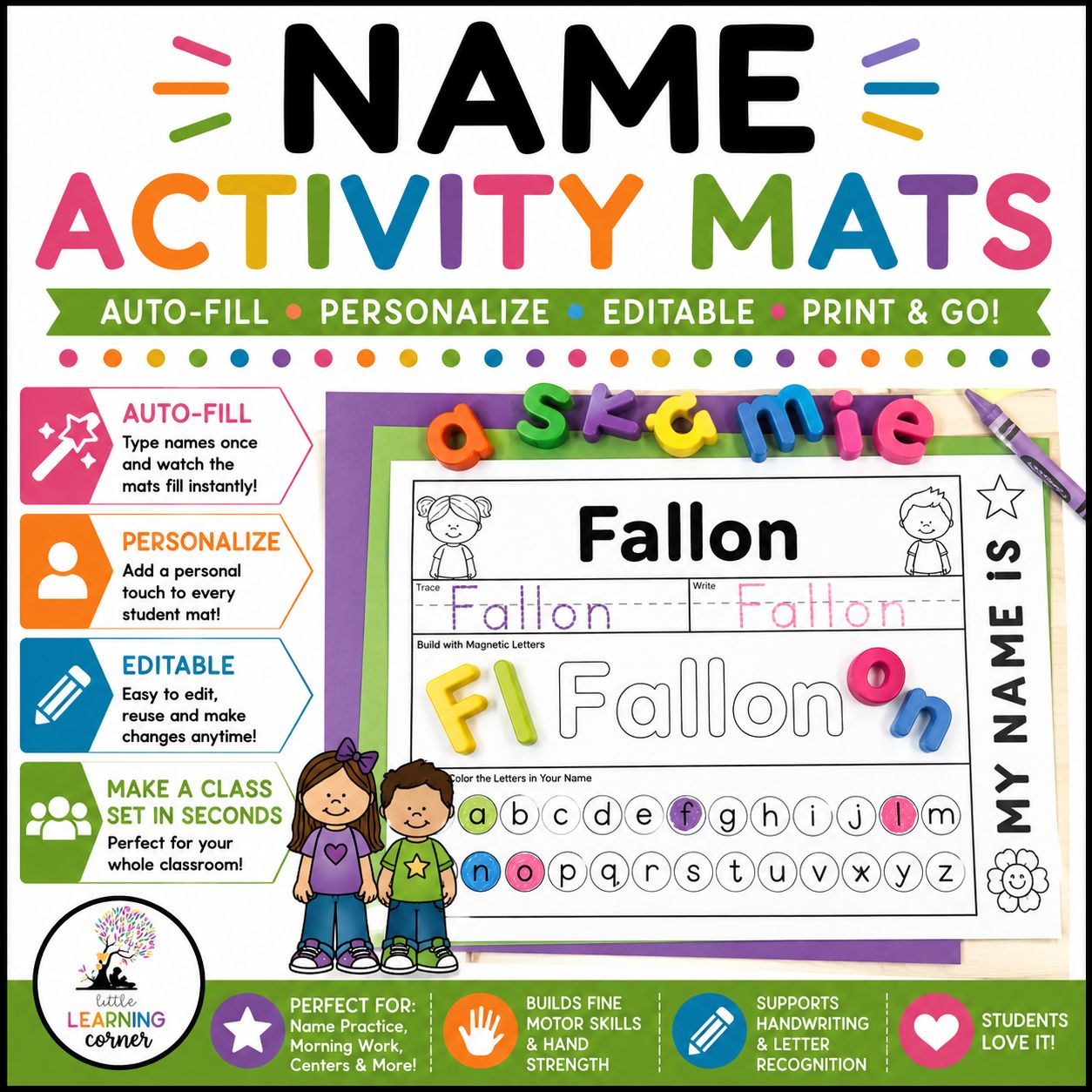 Editable Name Activity Mats | Hands-on Practice Worksheets Tracing Writing Building Center