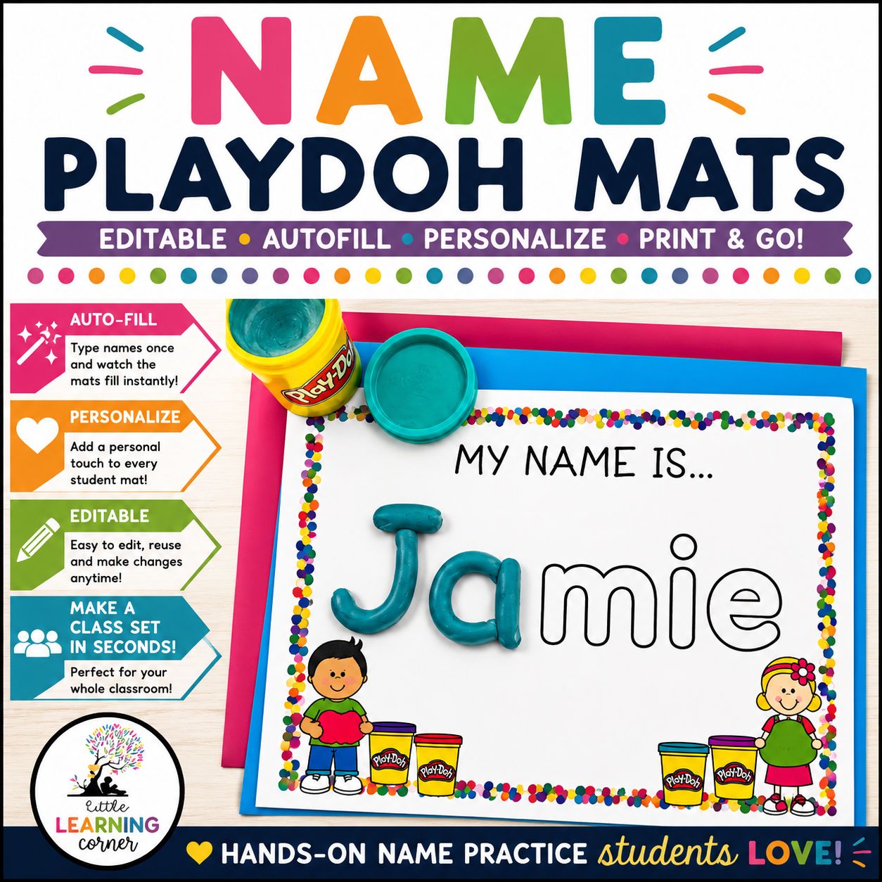 Editable Name Playdoh Mats | Hands-on Playdough Practice Center Activity
