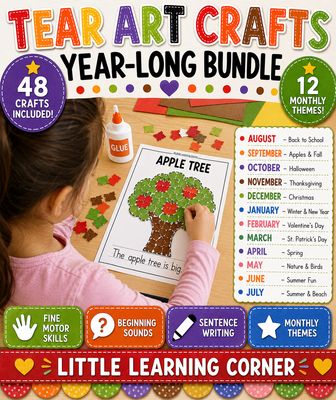 Tear Art Crafts Bundle | Monthly Seasonal Craft + Writing Center Activities