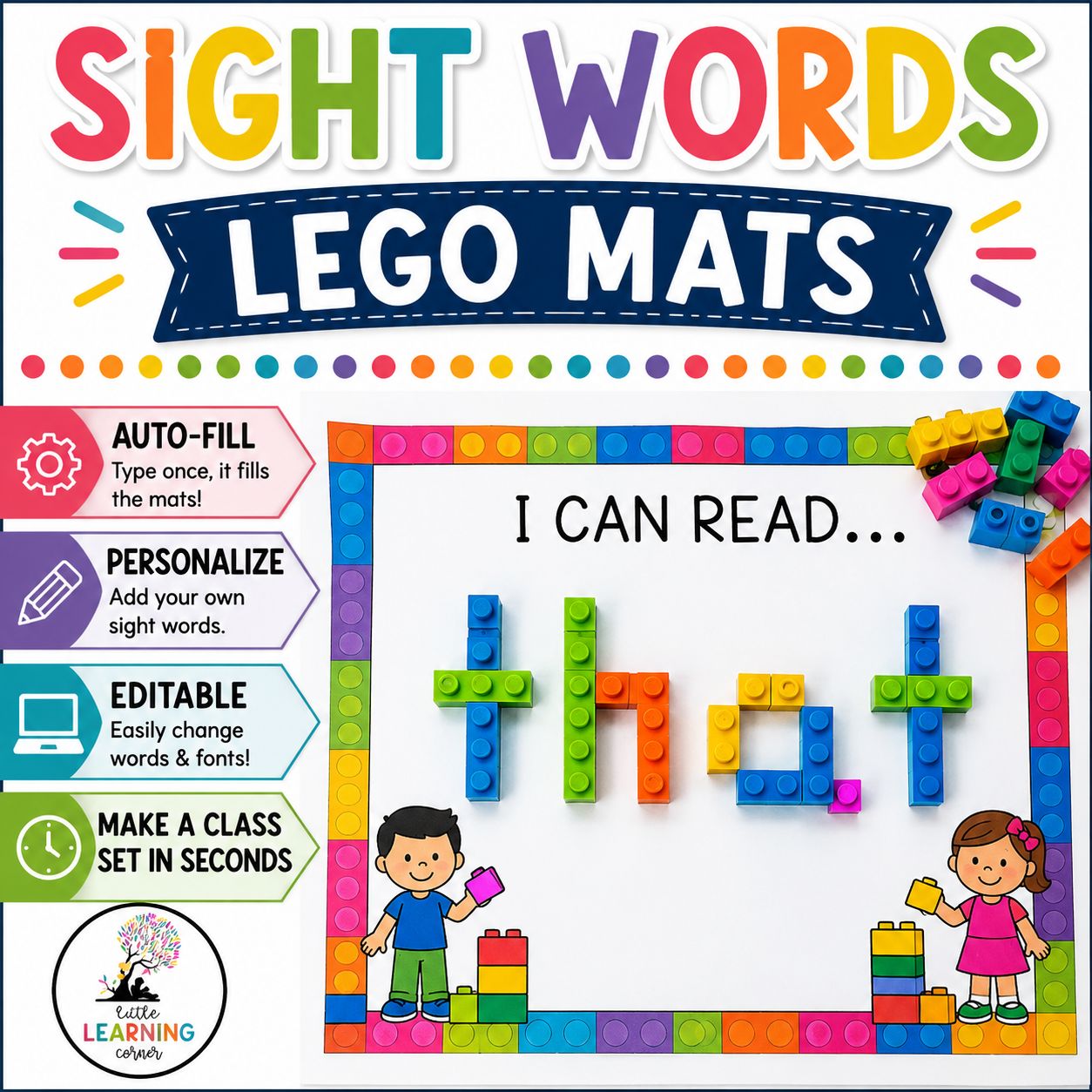 Editable Sight Words LEGO Mats | Building Bricks Alphabet