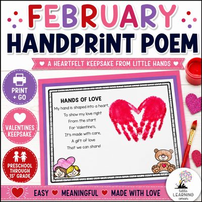 February Handprint Poem | Valentines Day Craft Keepsake | Preschool Kindergarten First Grade