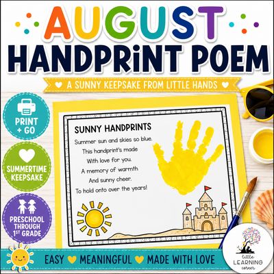 August Handprint Poem | Summer Keepsake Craft | Preschool Kindergarten First Grade